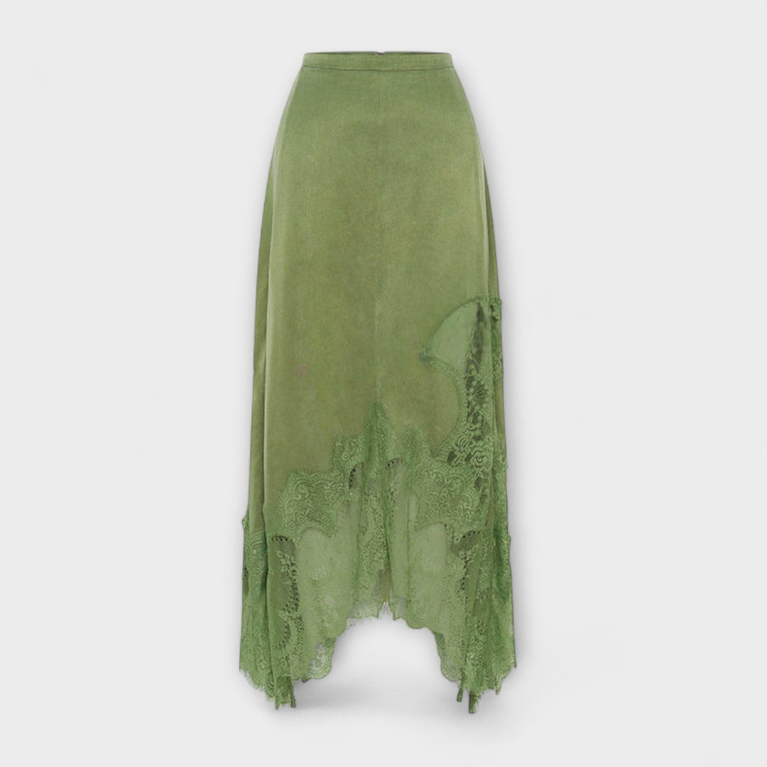 Kaia - Satin Blouse with Lace Trim and Pleated Neckline Set