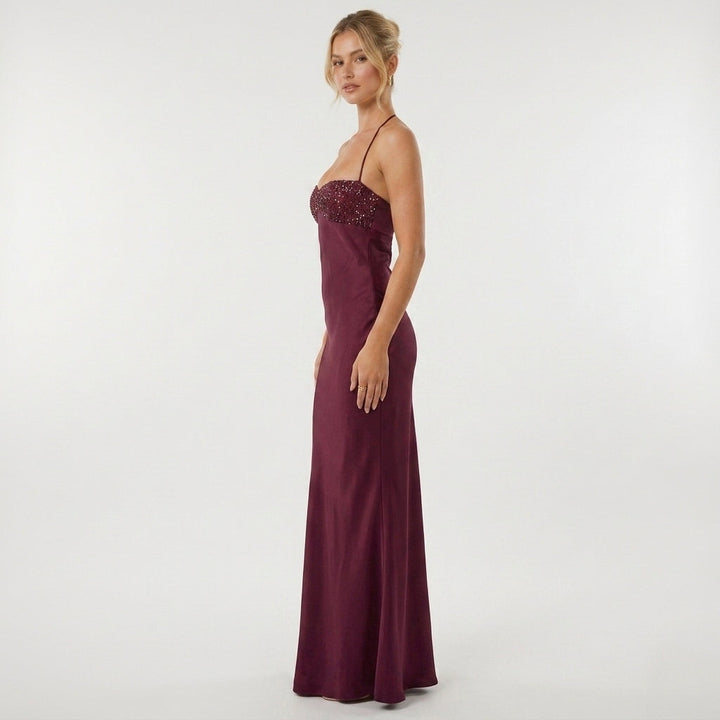 Burgundy Sequin Maxi Dress Gala