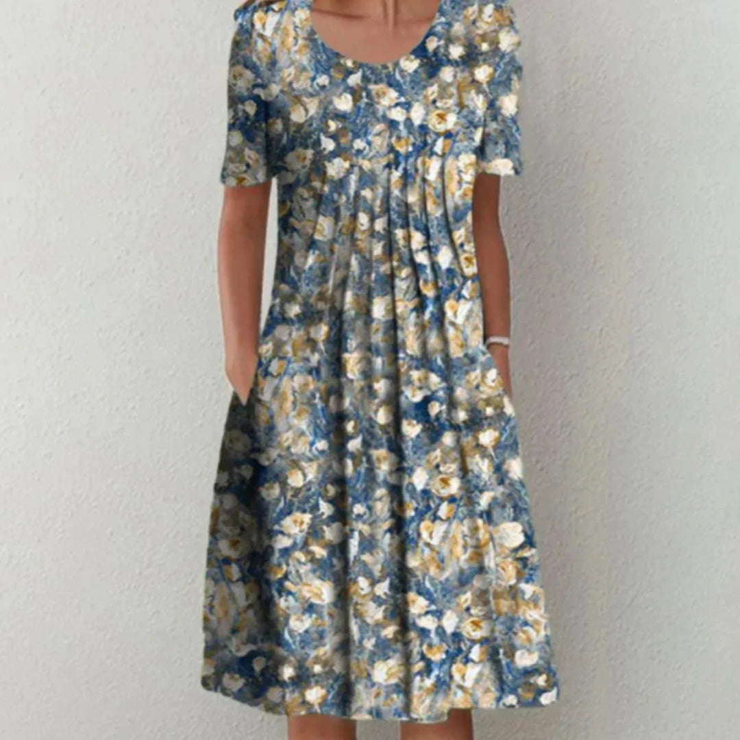 Clara | Women's Midi Floral Dress with Short Sleeves and Pockets