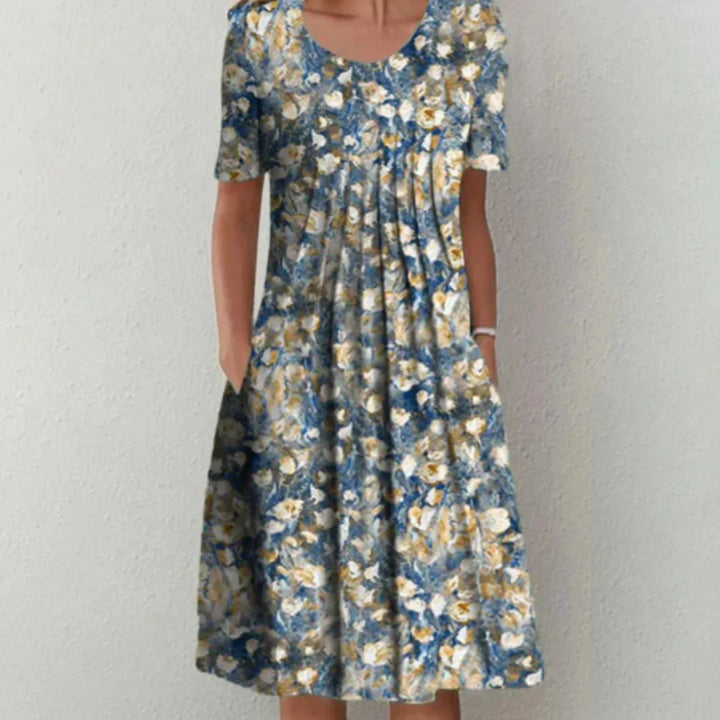 Clara | Women's Midi Floral Dress with Short Sleeves and Pockets
