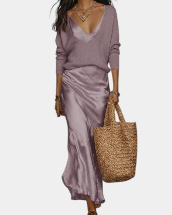 SATIN DRESS WITH BLOUSE FOR WOMEN