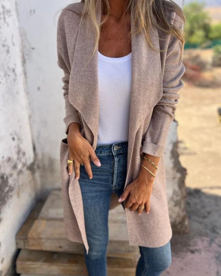 Eigona Casual Cardigan Jacket with Lapels, view 3 - Elena Harper