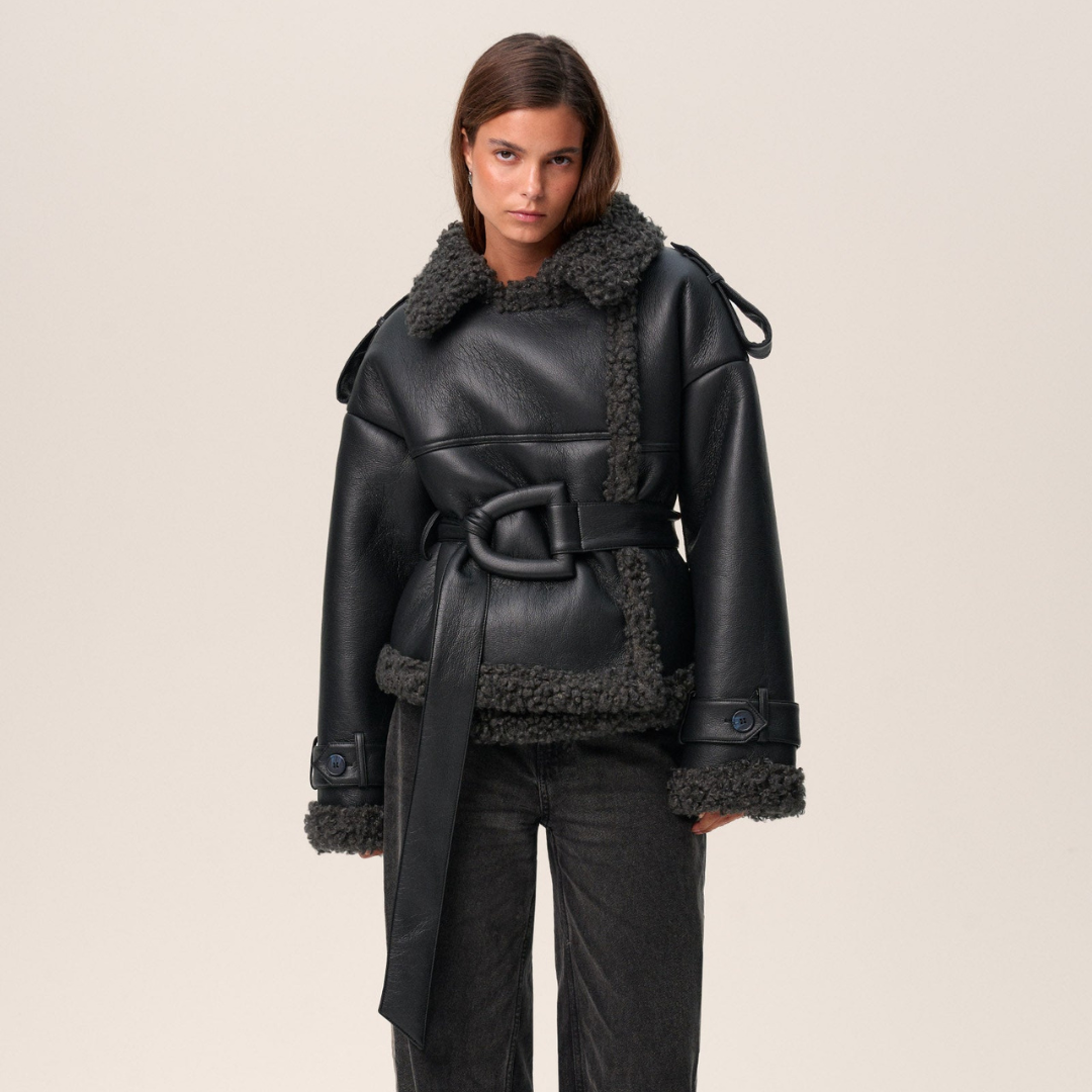 Aris Chic Belted Sherpa Jacket - Elena Harper