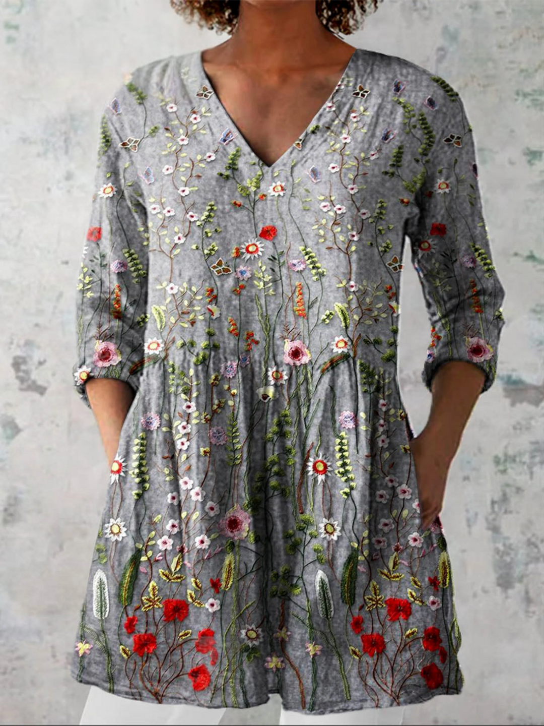 Amelie Long Blouse with V-Neck - Elena Harper