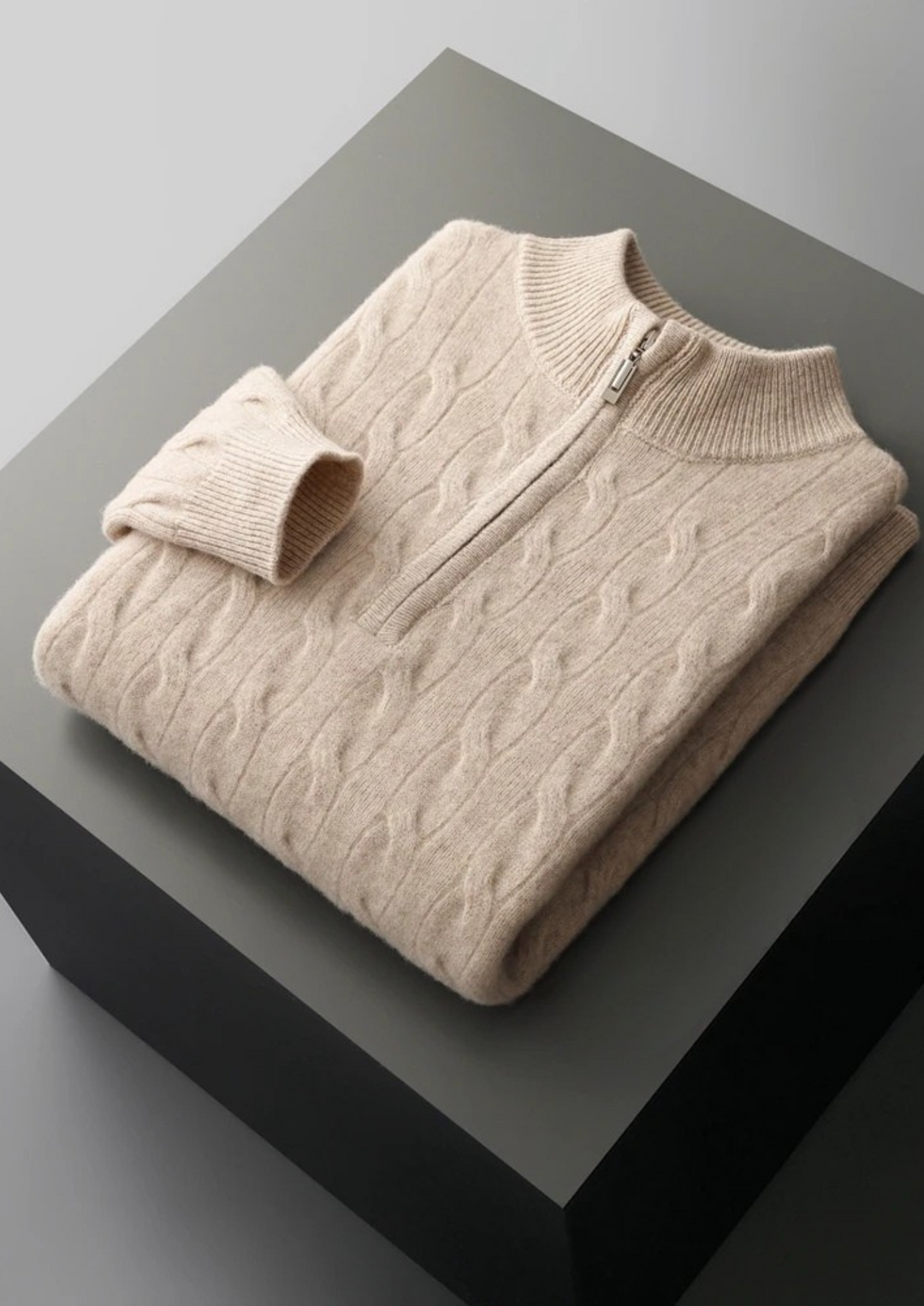Emma & Rose wool cable knit half-zip sweater — premium knitwear