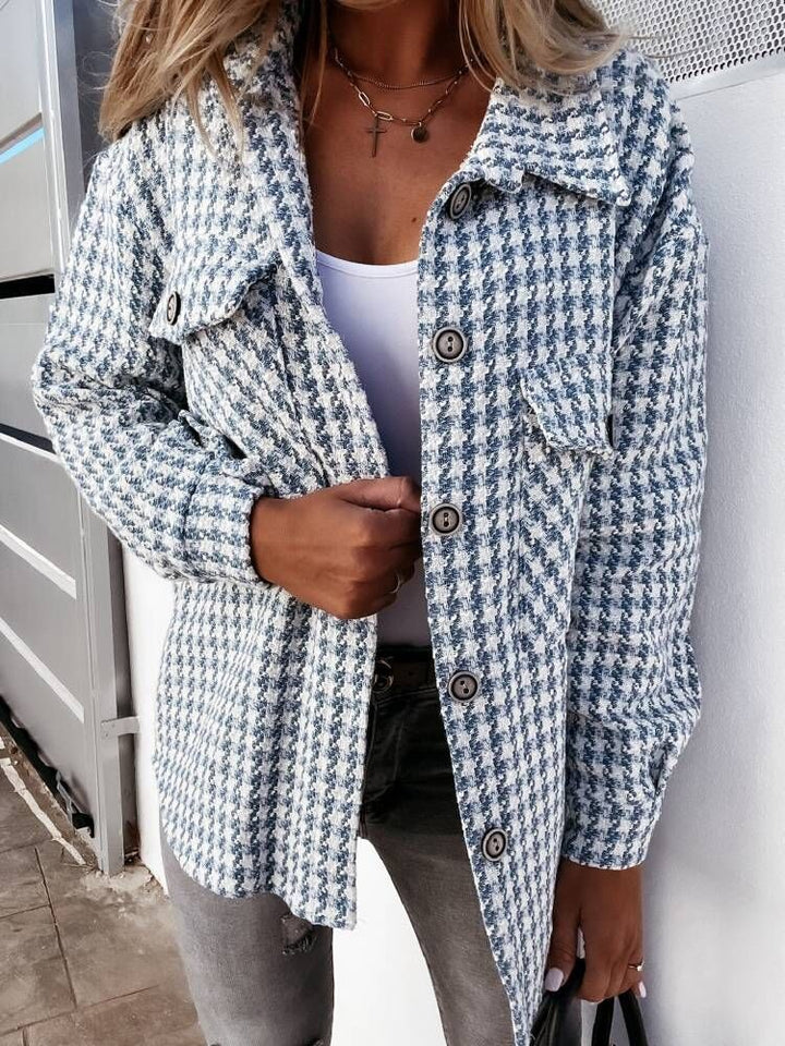 Women's Houndstooth Wool Coat - Chic and Structured