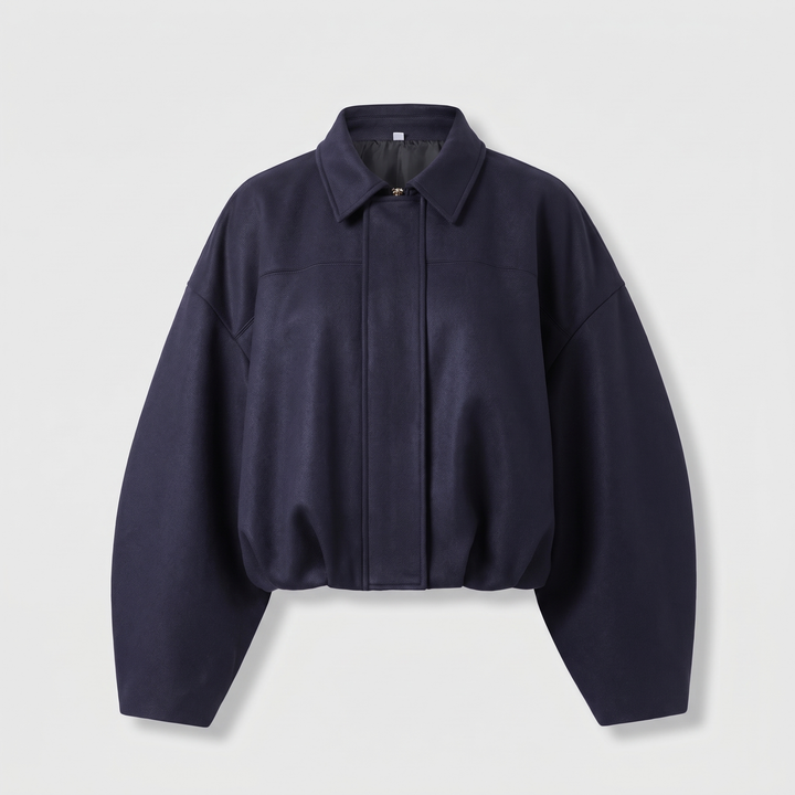 Mila | Elegant Cropped Suede Bomber Jacket with Collar