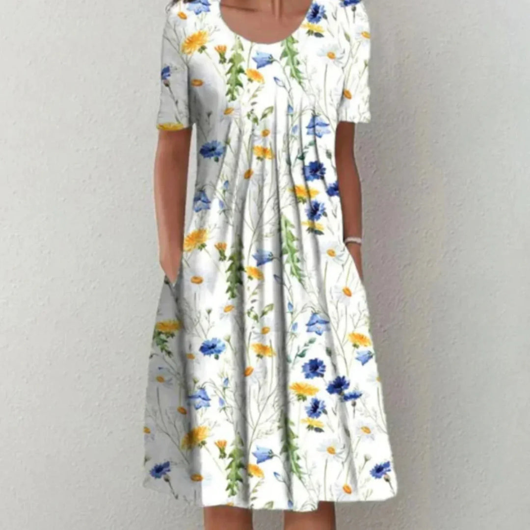 Clara | Women's Midi Floral Dress with Short Sleeves and Pockets