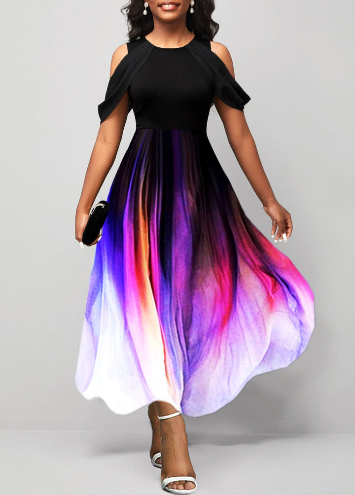 Agatha - Ingenious midi dress with draped sleeves and cold shoulders