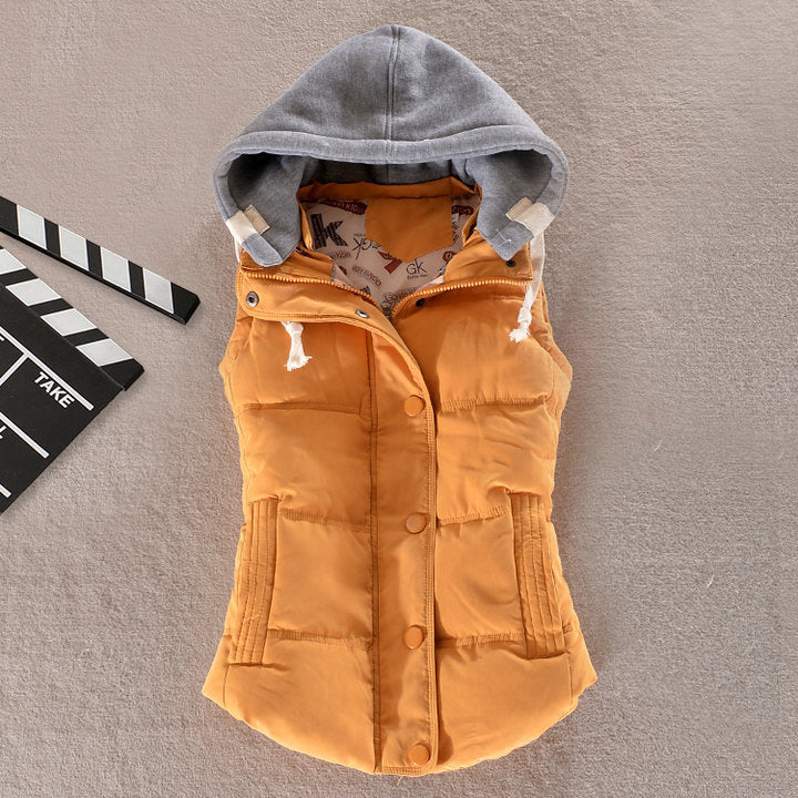 Women's Tailored Thermal Vest with Hood and Snap Button Placket