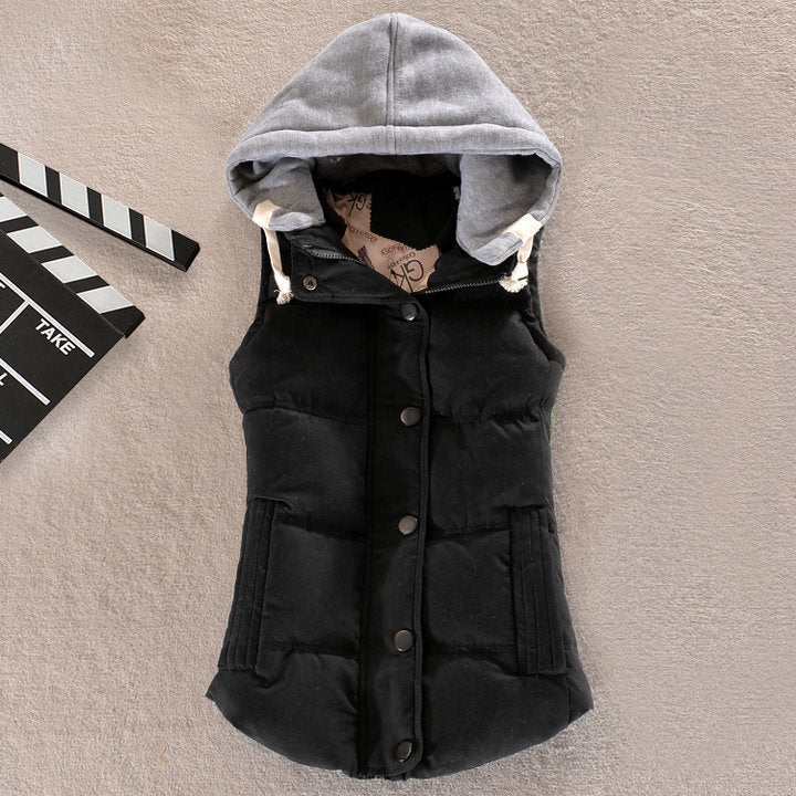 Women's Tailored Thermal Vest with Hood and Snap Button Placket