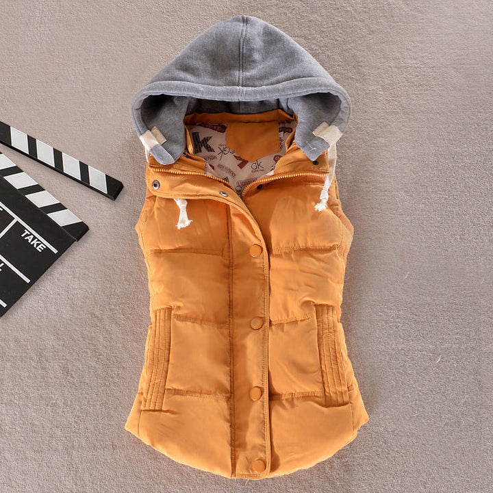Women's Tailored Thermal Vest with Hood and Snap Button Placket