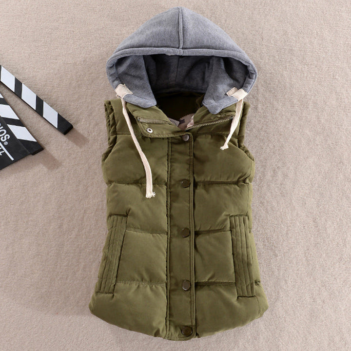 Women's Tailored Thermal Vest with Hood and Snap Button Placket