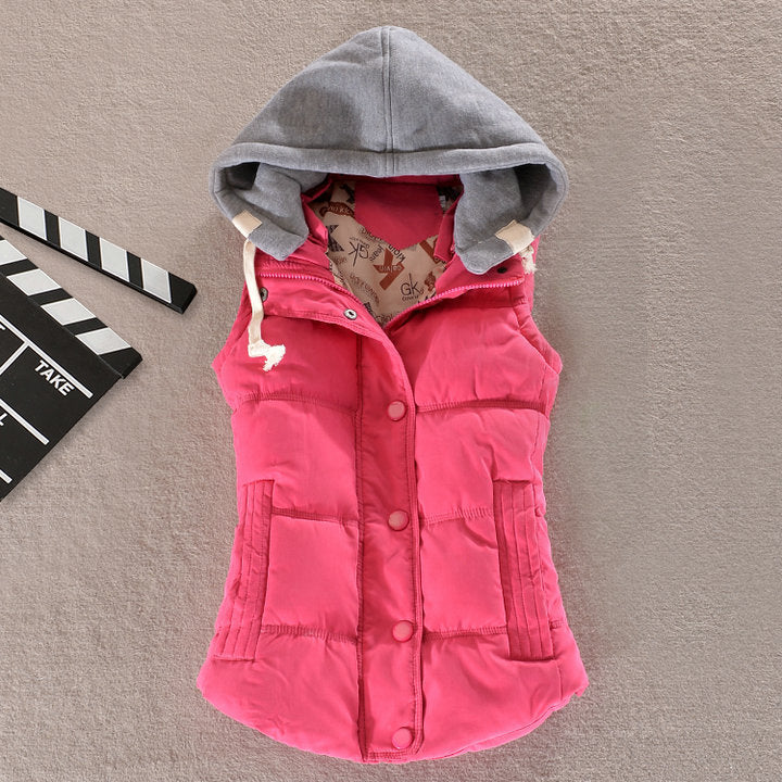 Women's Tailored Thermal Vest with Hood and Snap Button Placket