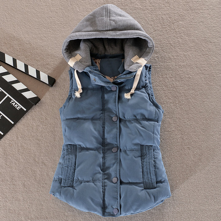 Women's Tailored Thermal Vest with Hood and Snap Button Placket