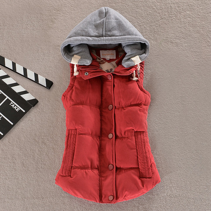 Women's Tailored Thermal Vest with Hood and Snap Button Placket