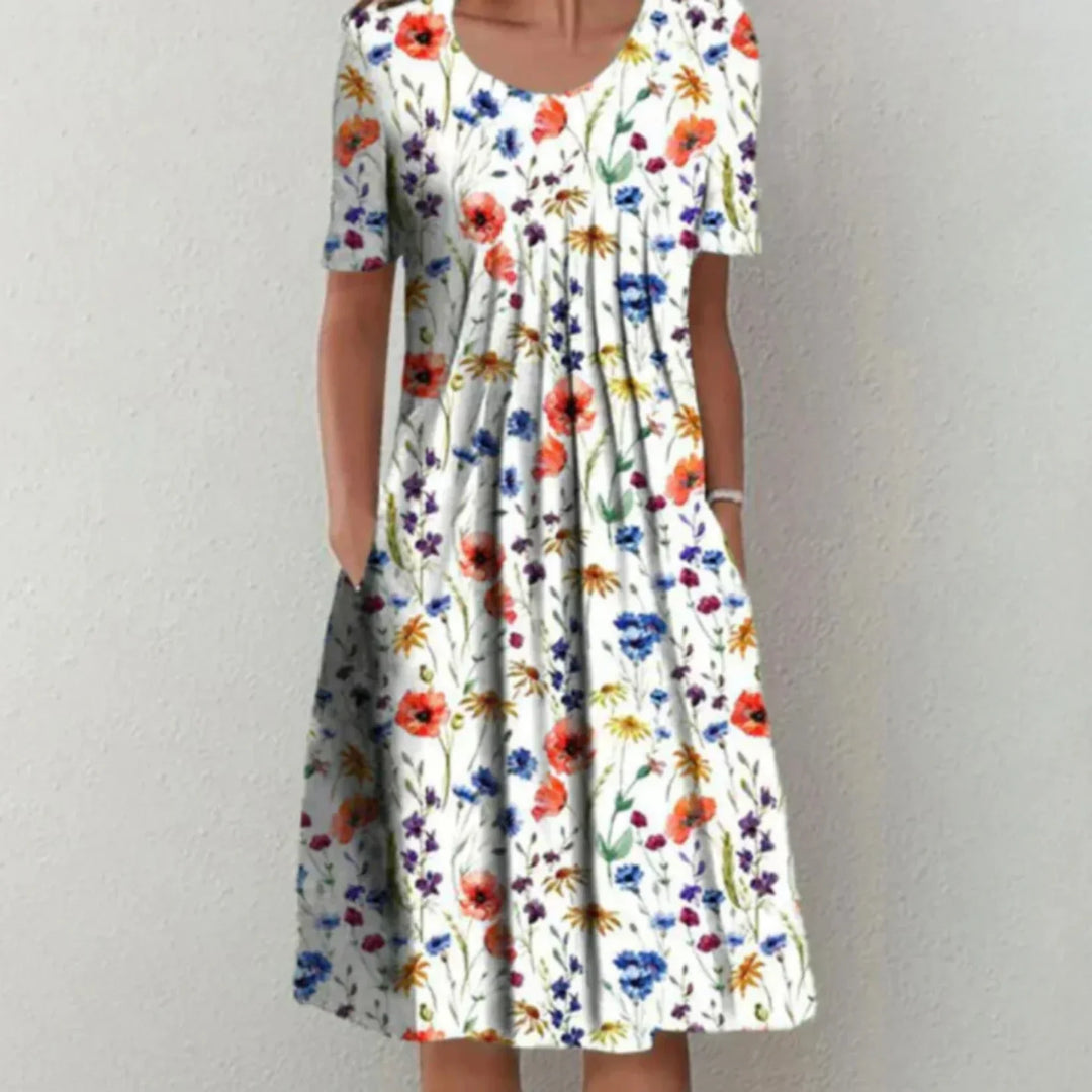Clara | Women's Midi Floral Dress with Short Sleeves and Pockets