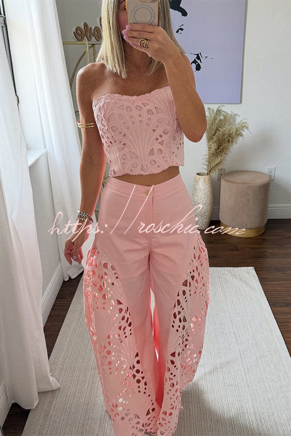 Sienna Embroidered Cut-Out Palazzo Pants Two-Piece Set - Elena Harper