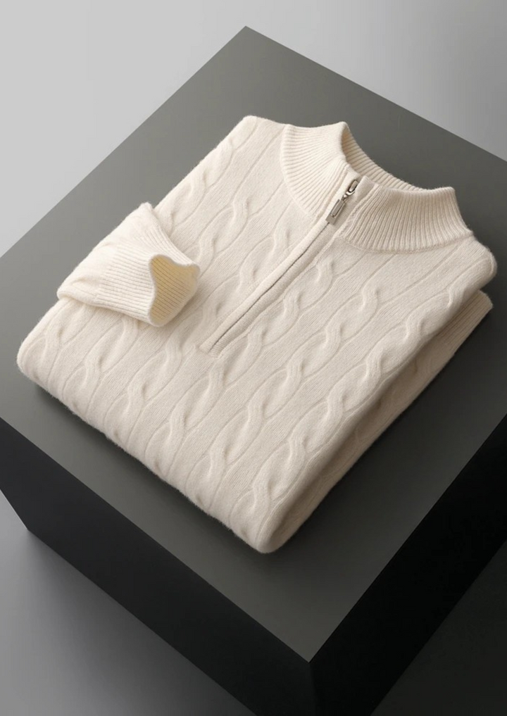 Emma & Rose wool cable knit half-zip sweater — premium knitwear