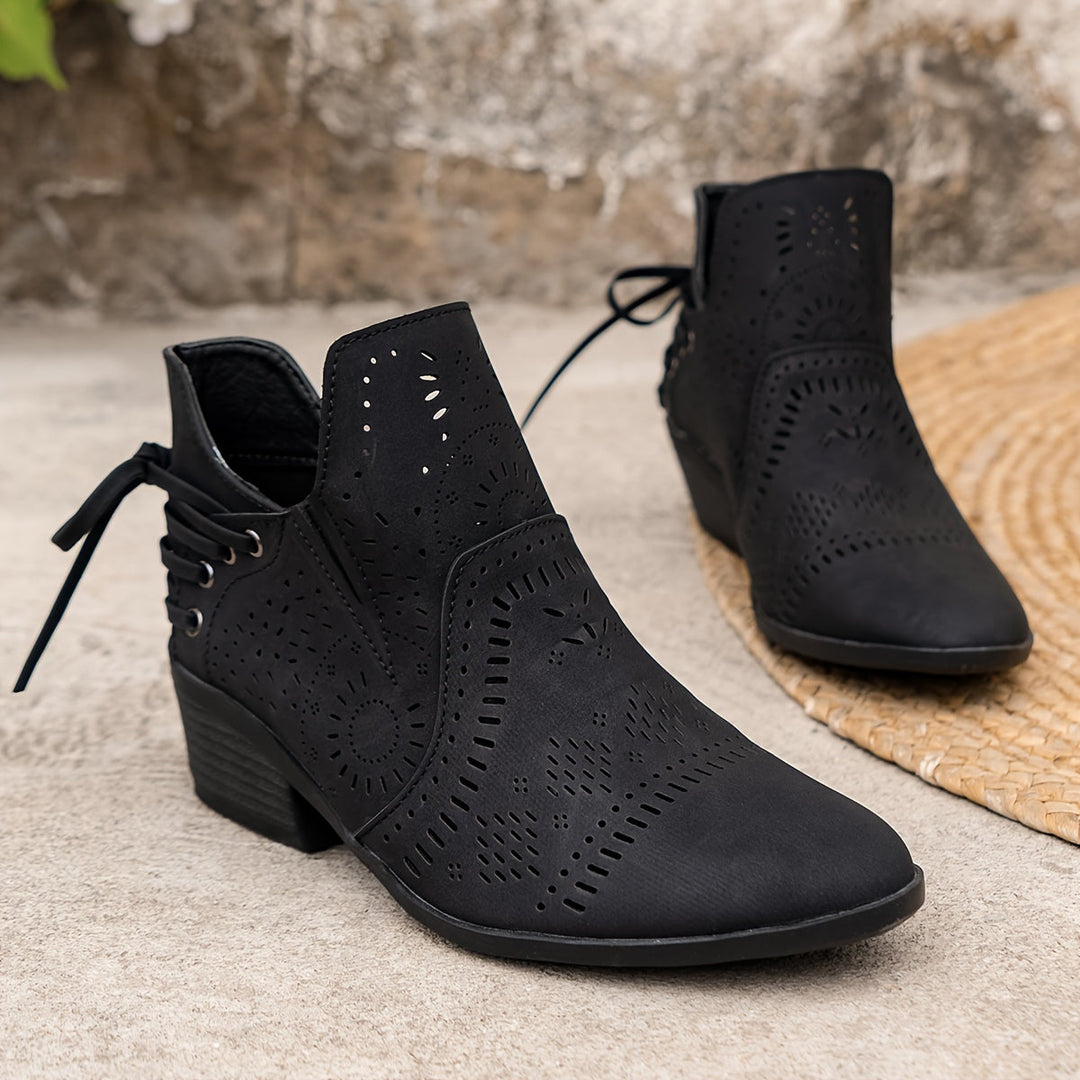 Isabelle - Elegant Western Cut-Out Ankle Boots