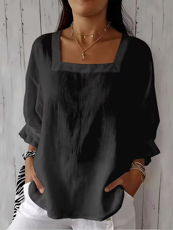 Women's Blouse with Square Neck and Long Sleeves