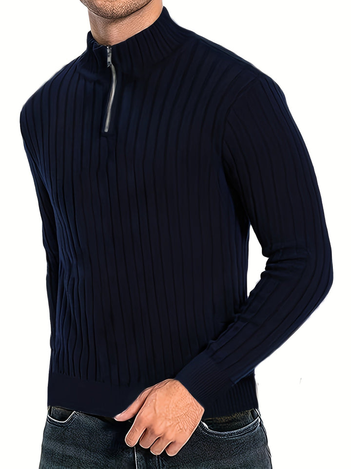 Thatcher Ribbed Quarter-Zip Sweater, view 2 - Elena Harper