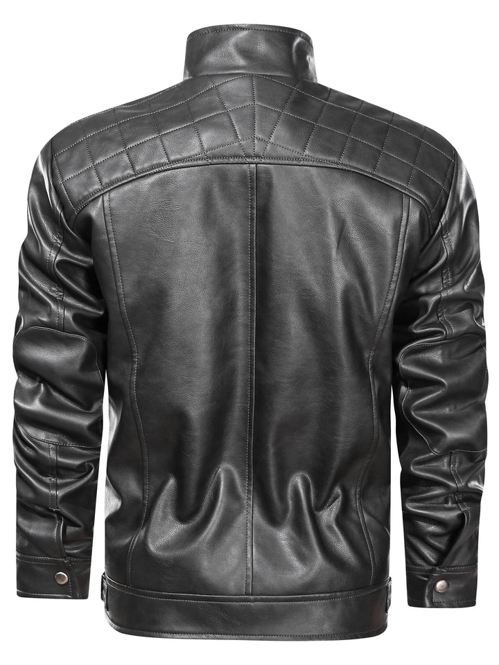 Ronan Stand-Collar Biker Jacket, view 2 - Elena Harper