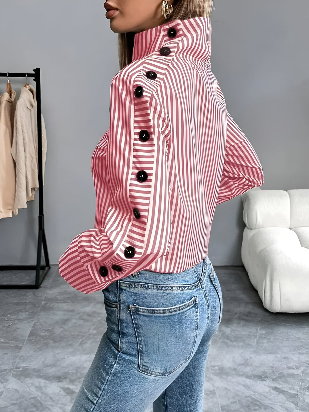 Bibi - Striped Shirt with Wide Collar
