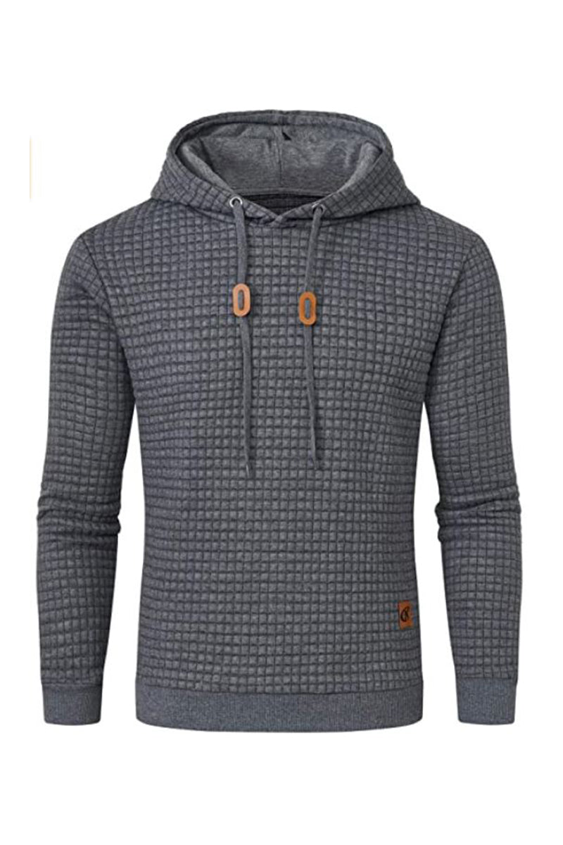 Men's Long Sleeve Hoodie with Double Layer Hood and Ribbed Hem