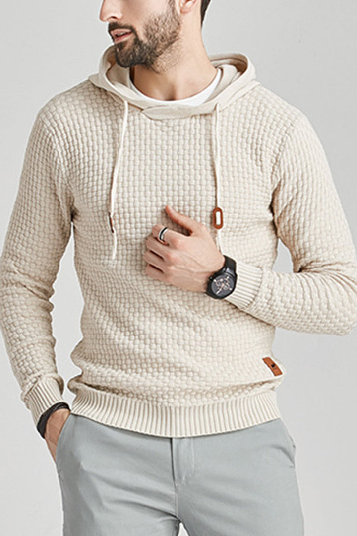 Men's Long Sleeve Hoodie with Double Layer Hood and Ribbed Hem