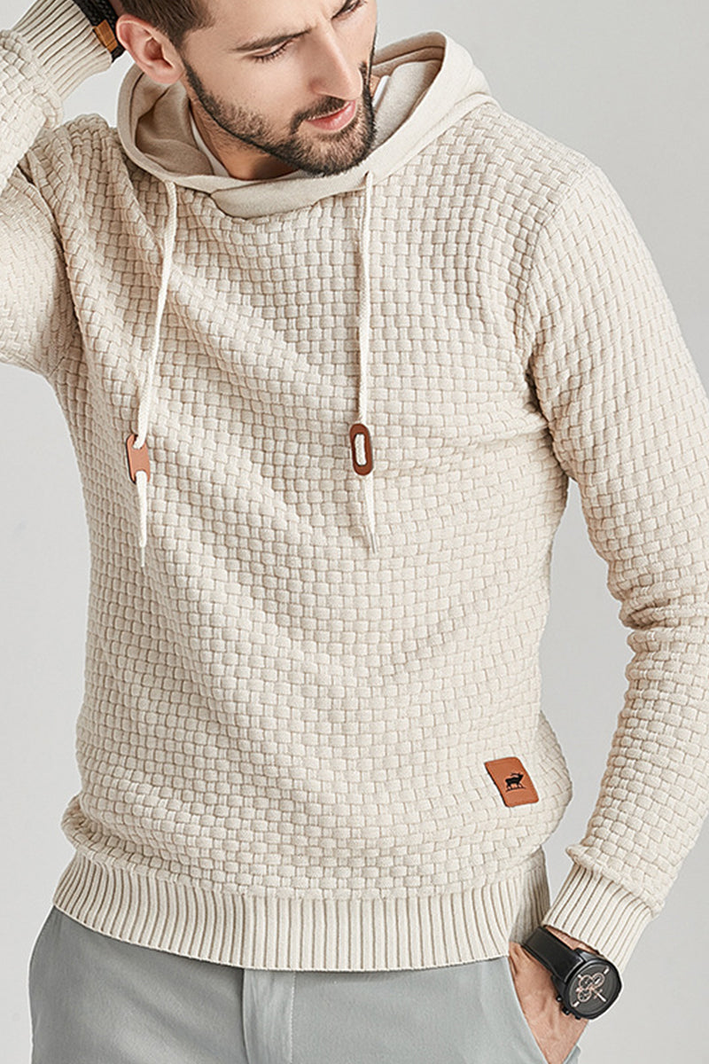 Men's Long Sleeve Hoodie with Double Layer Hood and Ribbed Hem