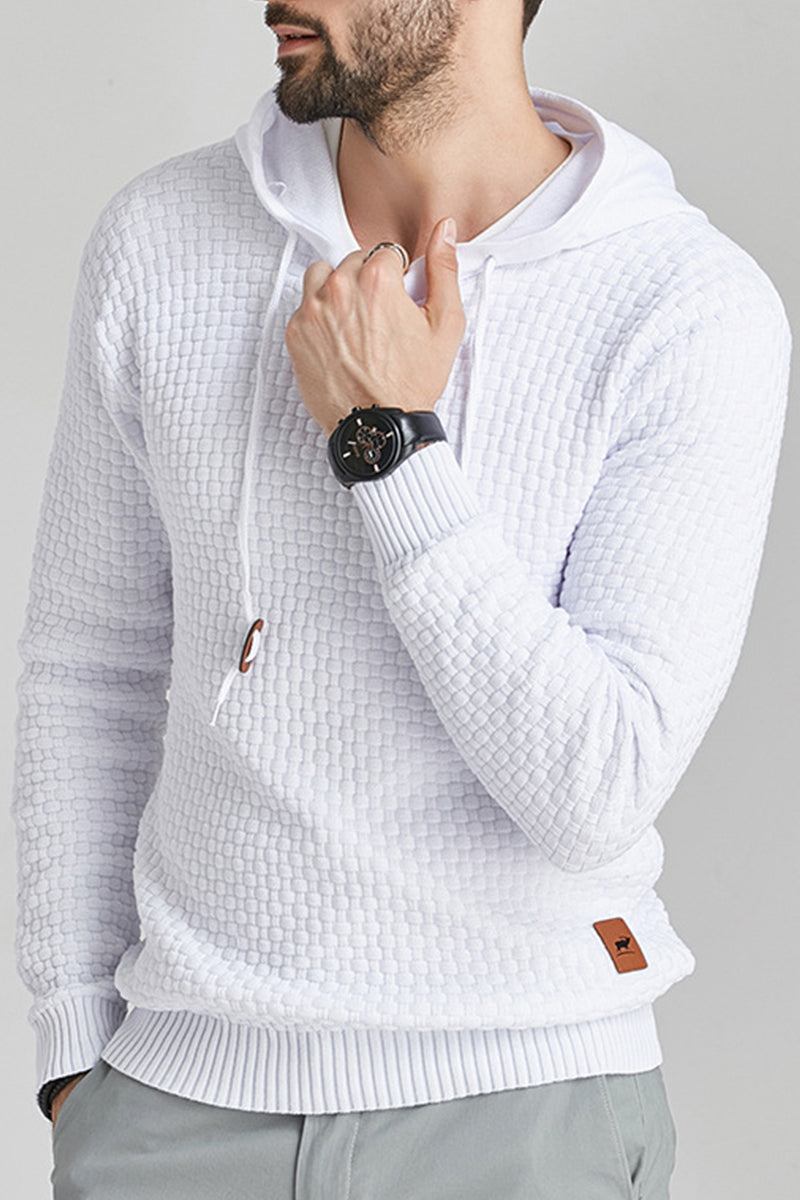 Men's Long Sleeve Hoodie with Double Layer Hood and Ribbed Hem