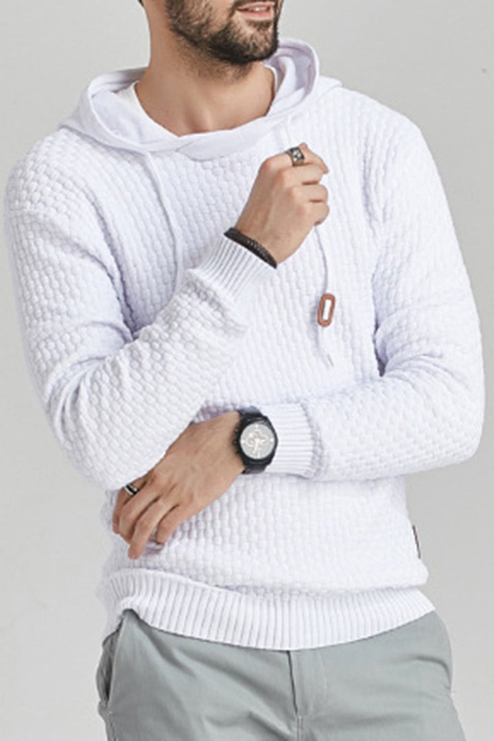 Men's Long Sleeve Hoodie with Double Layer Hood and Ribbed Hem