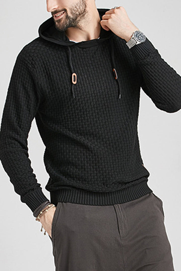 Men's Long Sleeve Hoodie with Double Layer Hood and Ribbed Hem