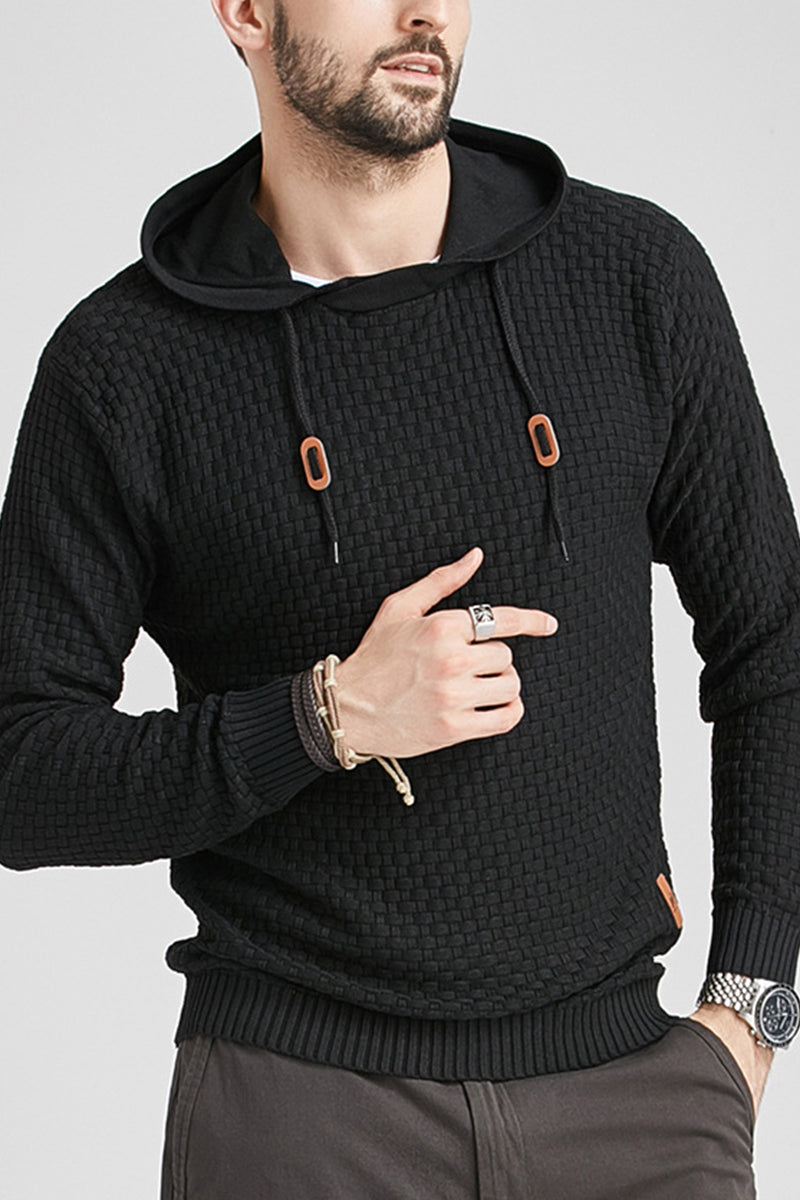 Men's Long Sleeve Hoodie with Double Layer Hood and Ribbed Hem