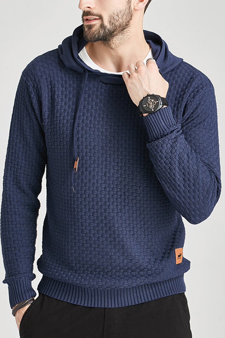 Men's Long Sleeve Hoodie with Double Layer Hood and Ribbed Hem