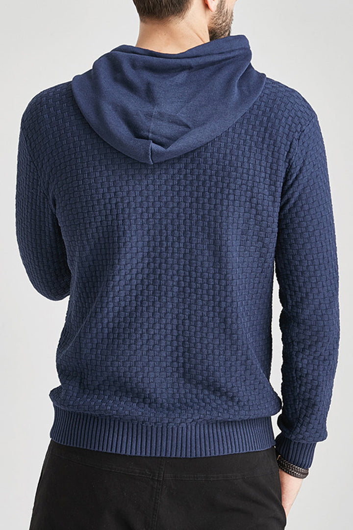Men's Long Sleeve Hoodie with Double Layer Hood and Ribbed Hem