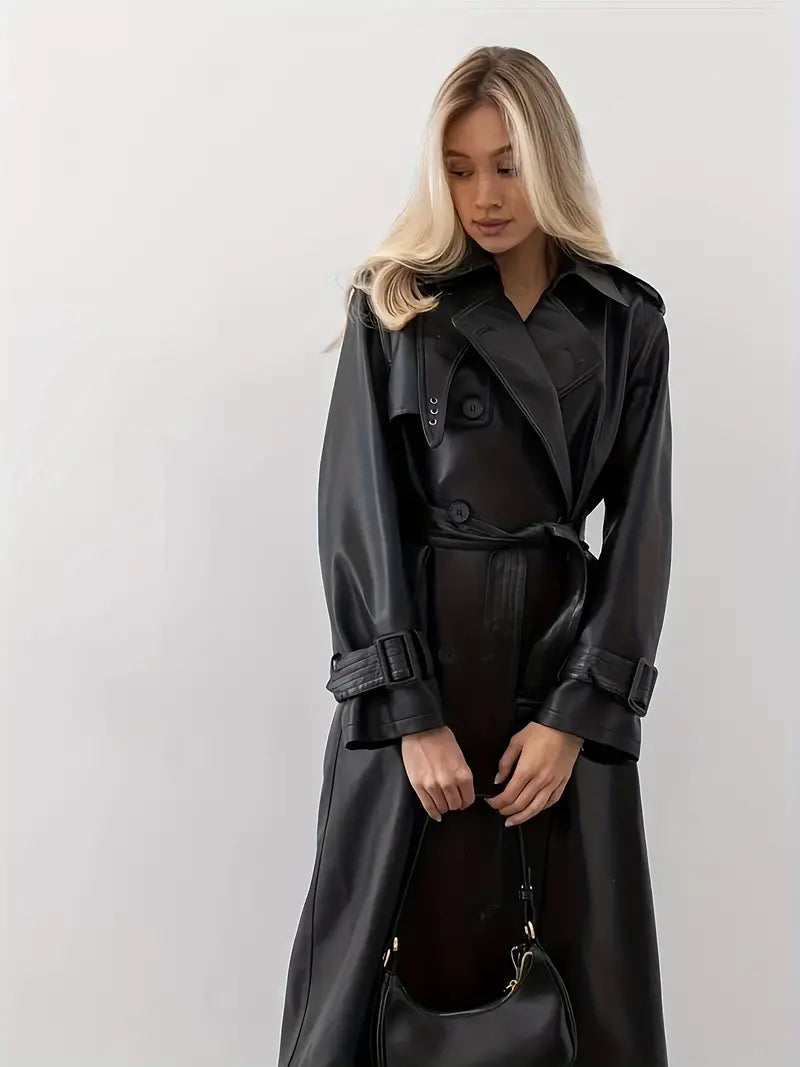 Emma | Chic and Luxurious Faux Leather Trench Coat