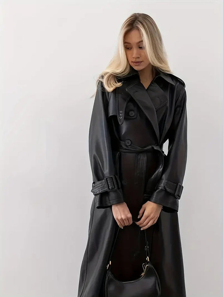 Emma | Chic and Luxurious Faux Leather Trench Coat