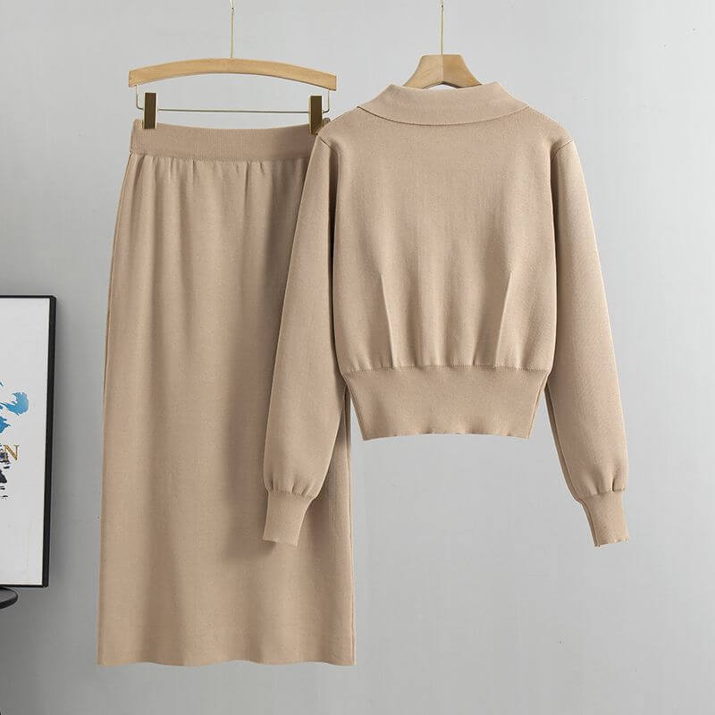 Women's Knit Top & Hip Wrap Skirt Set