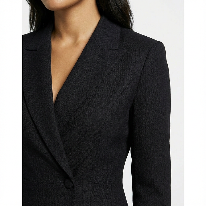 Elegant Women's Blazer Dress with Lapel Collar and Long Sleeves, view 8 - Elena Harper