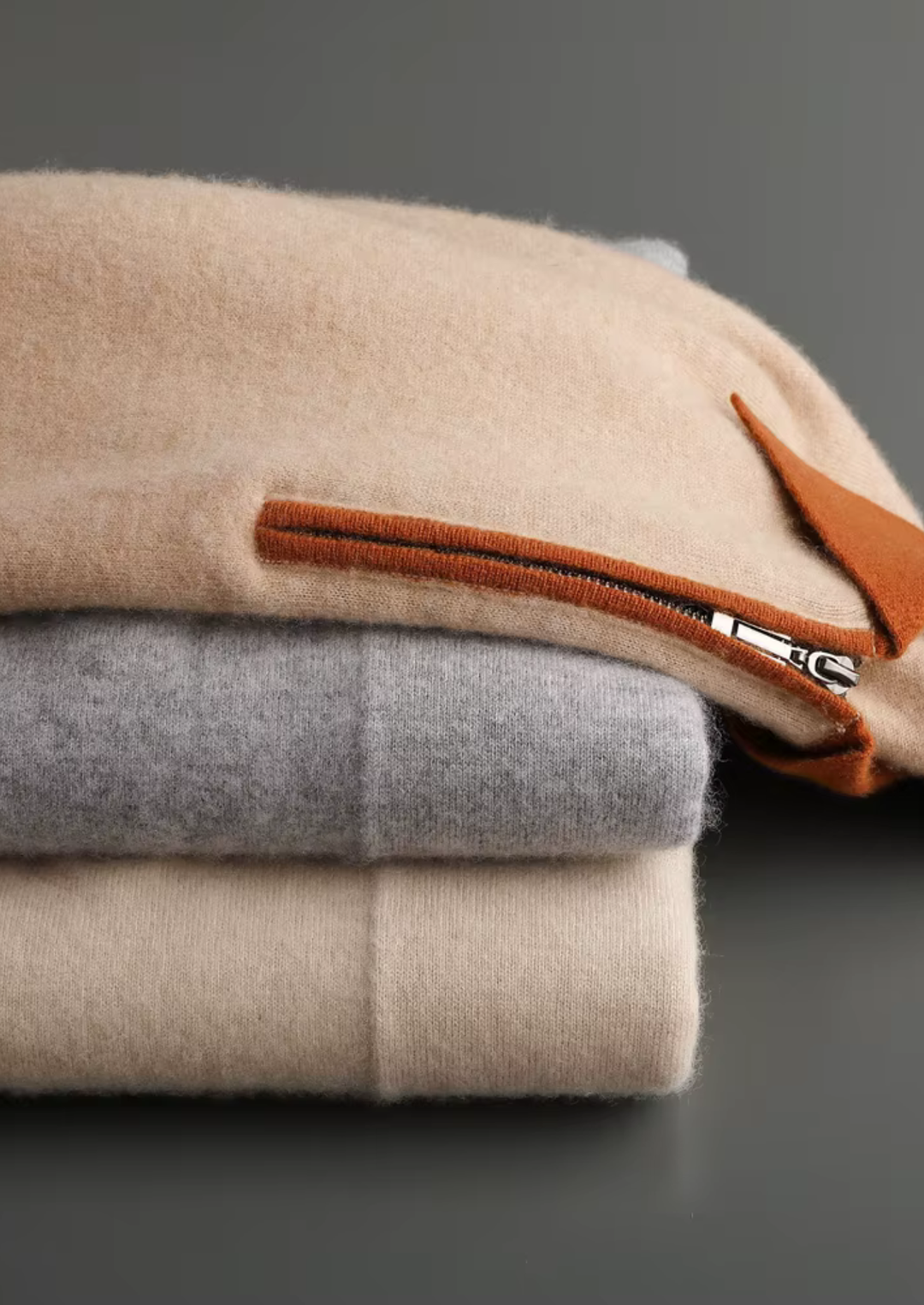 Emma & Rose cashmere two-tone zip polo — premium knitwear