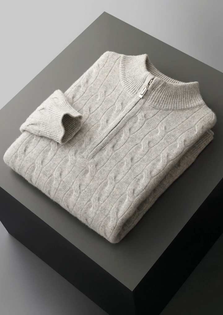 Emma & Rose wool cable knit half-zip sweater — premium knitwear