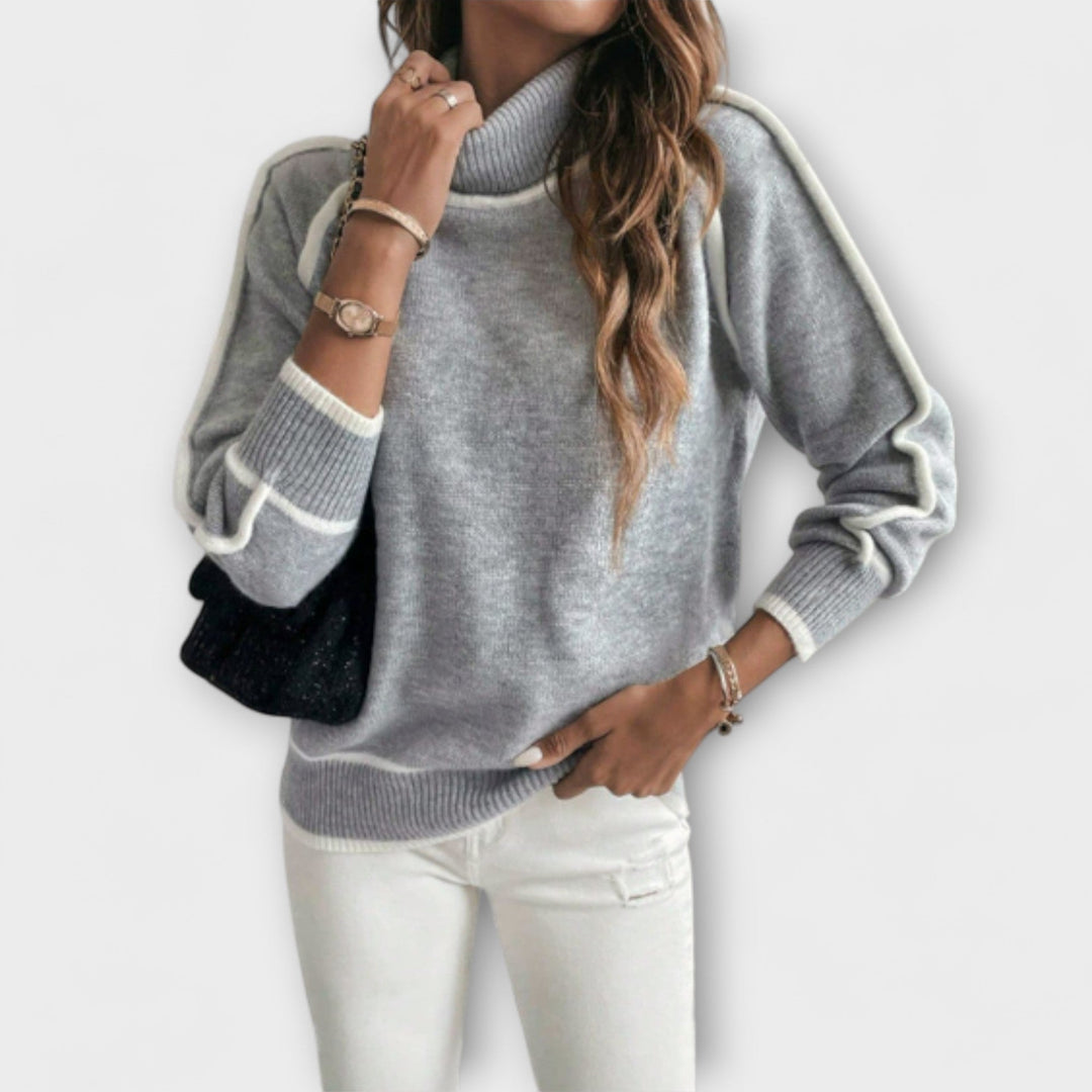 Aurora Casual Sweater with High Collar, view 2 - Elena Harper