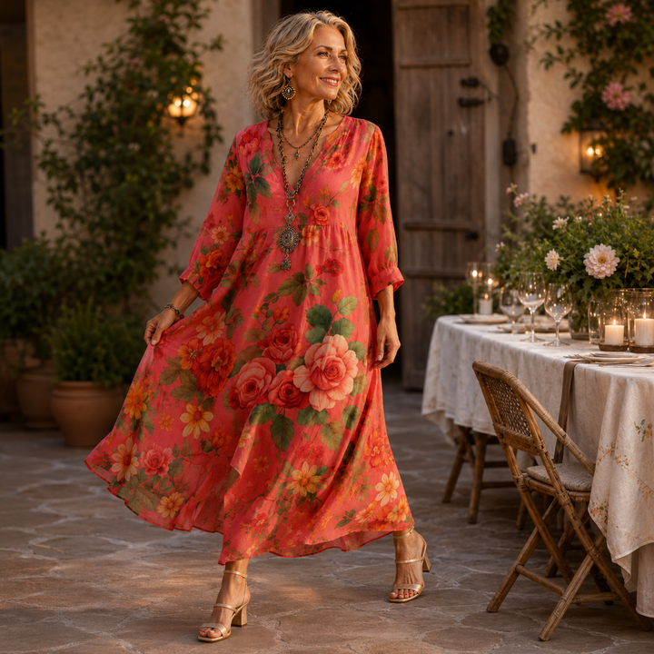 Jolene™ | Elegant Belly-Camouflaging Floral Dress