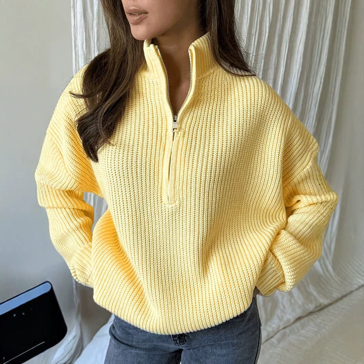Loose Knit Zip Sweater for Women – Versatile and Comfortable Casual Style