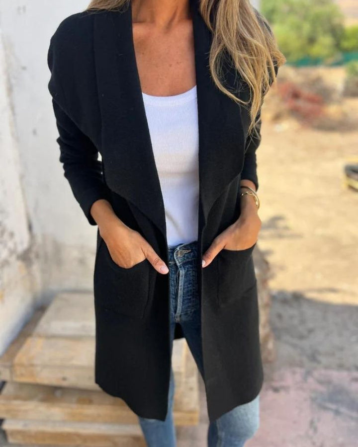 Eigona Casual Cardigan Jacket with Lapels, view 6 - Elena Harper