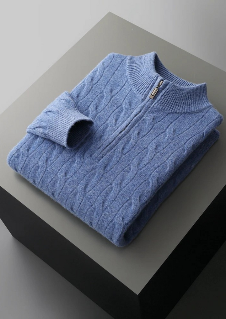 Emma & Rose wool cable knit half-zip sweater — premium knitwear