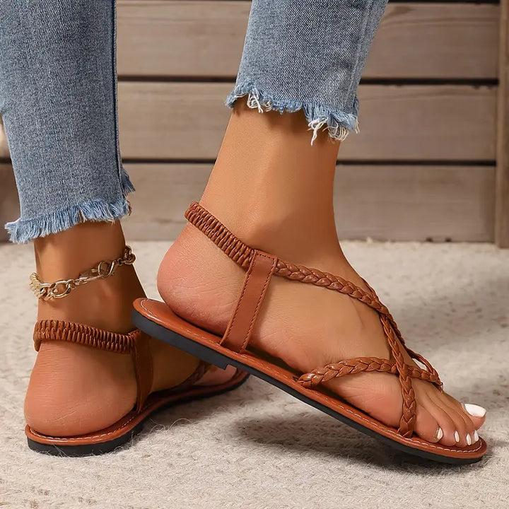 Juliana | Women's flat sandals with braided design and crossover straps