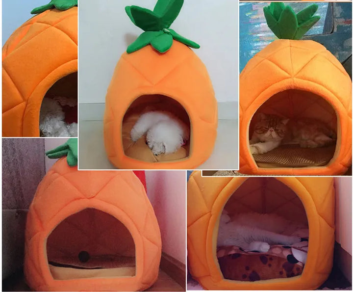 Unisex Pineapple Cat Cave - Cozy Pet Retreat for Cats & Small Dogs